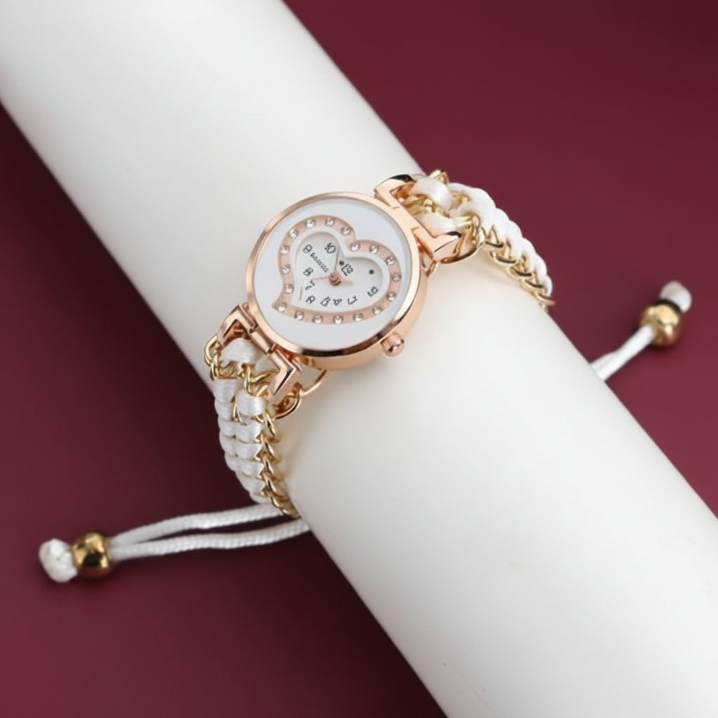 Heart Shape Braided Bracelet Watch for Women