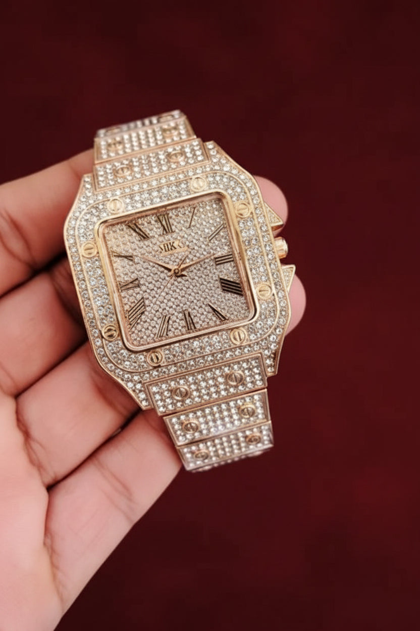 Luxury Rhinestone Gold Watch for Women Men