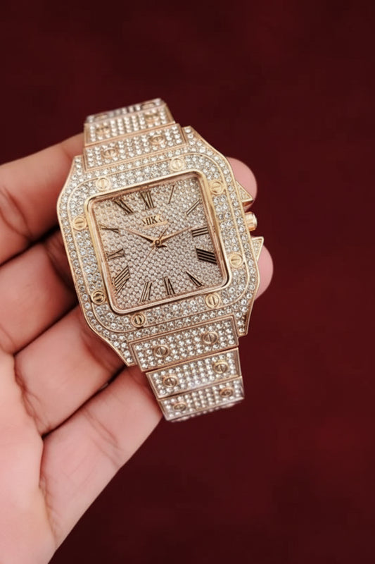 Luxury Rhinestone Gold Watch for Women Men