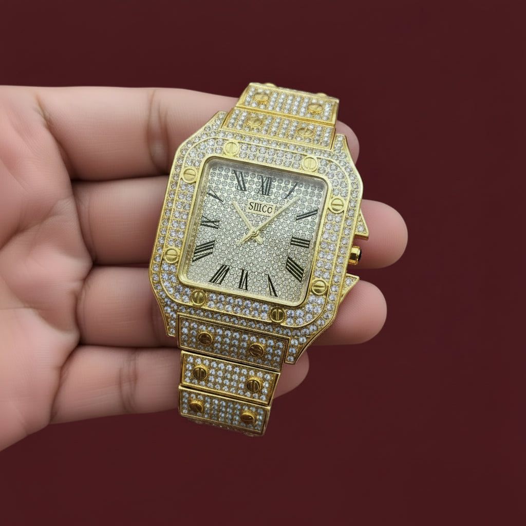 Luxury Rhinestone Gold Watch for Women Men