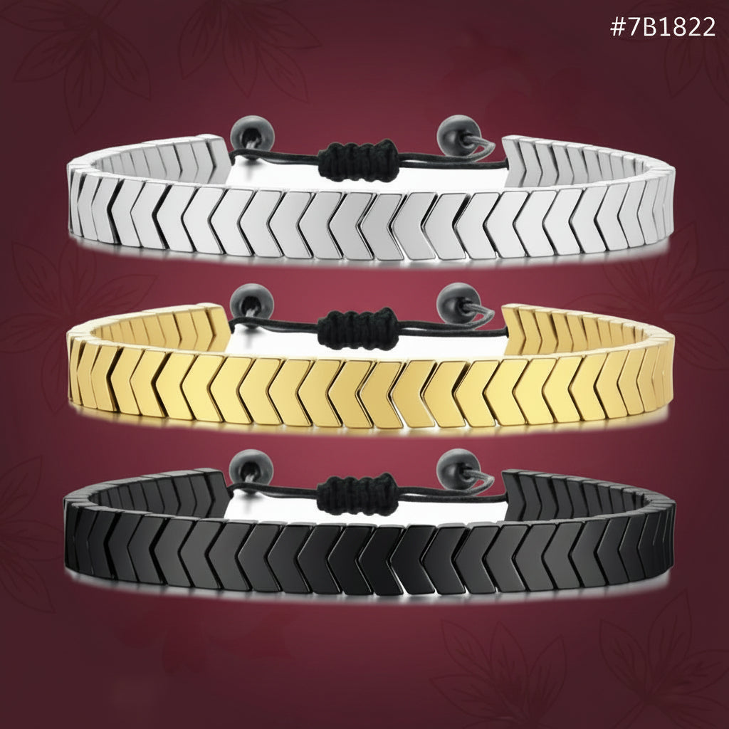 Men's Chevron Bracelet Crystal Silver Golden Black Adjustable