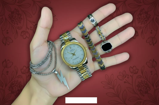 Pack of 6 Watch Set for Men Stainless Steel Analog Quartz Watch with Accessories Fashion and Luxury Style Multiple Colors